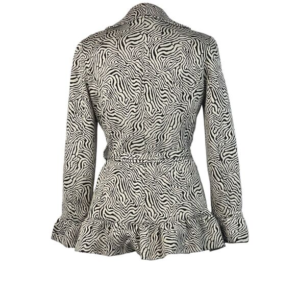 Sandro Studio Small Jacket Snaps Abstract Belted Long Sleeve Lined Ruffled - Picture 3 of 7